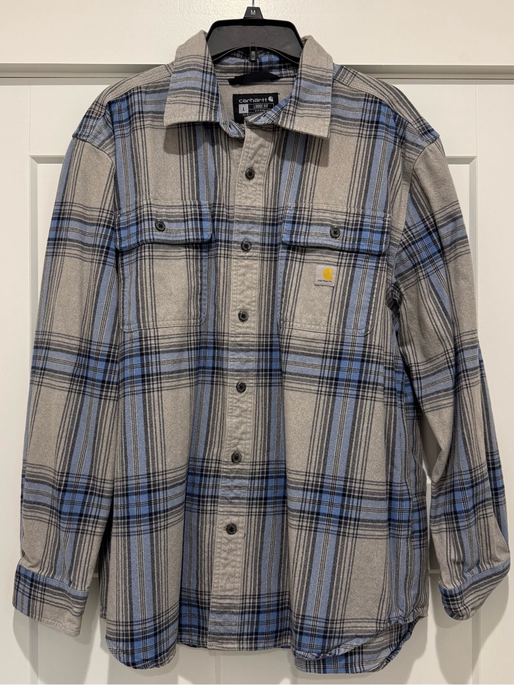 Carhartt Loose Fit Flannel Plaid Long Sleeve Button-Up Shirt L Pockets Cotton